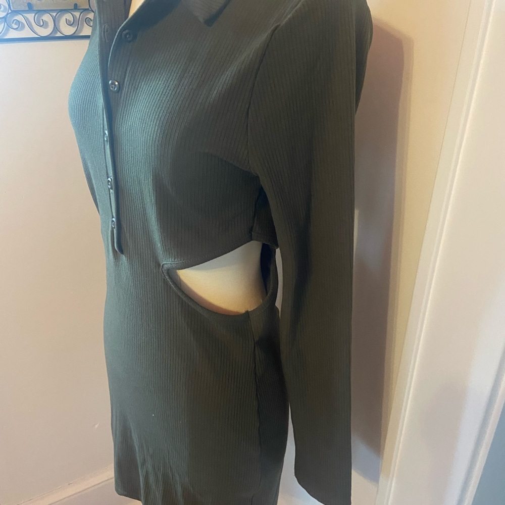 Olive Green Women's mini dress with Side Cutout